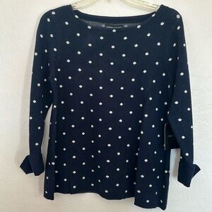 NWT Cynthia Rowley women’s polkadot blue mid sleeve scoop neck top casual‎ small